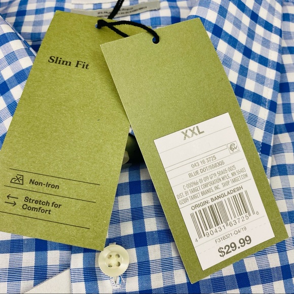 Mens Slim Fit Stretch L/S Button-Down Shirt 2XL - Picture 8 of 9